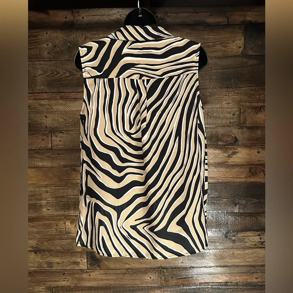 Carmen Marc Valvo Zebra Print Sleeveless Blouse - Picture 3 of 5